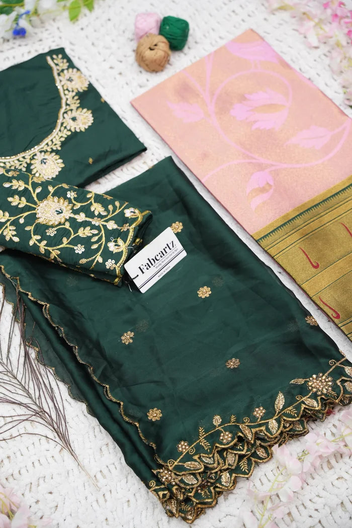 Aparna Women's Woven Design zari work Half Saree with Handwork Blouse and Dupatta
