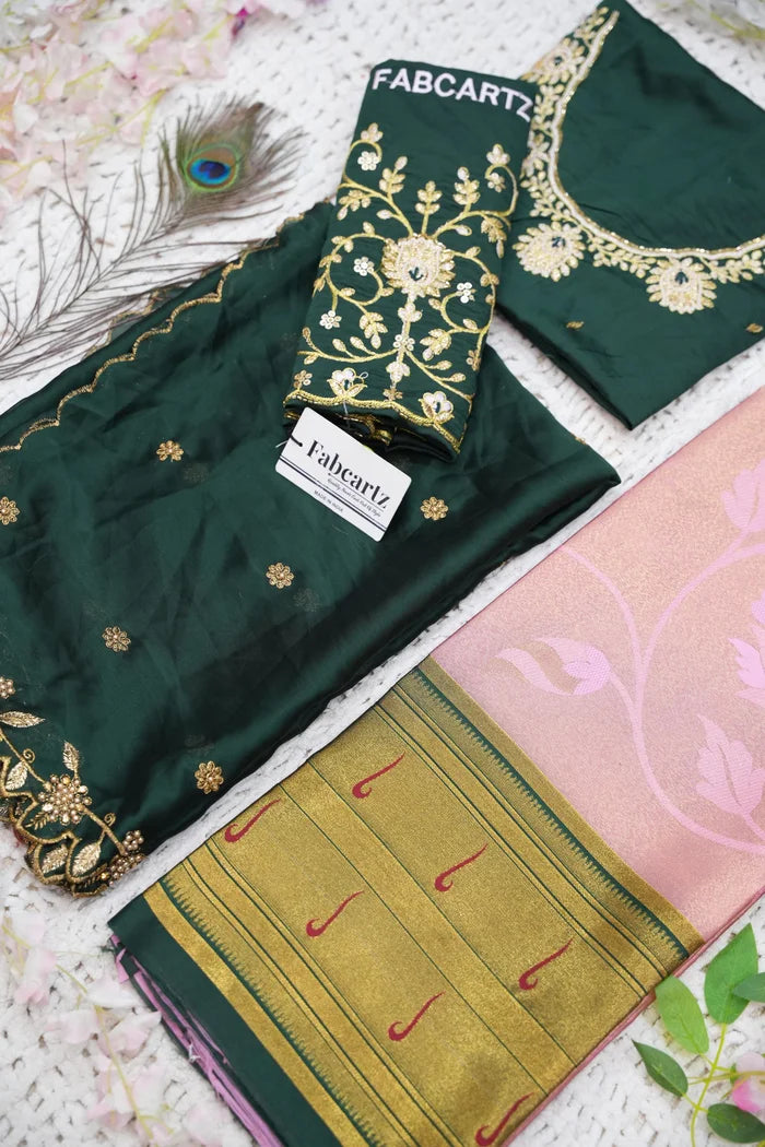 Aparna Women's Woven Design zari work Half Saree with Handwork Blouse and Dupatta