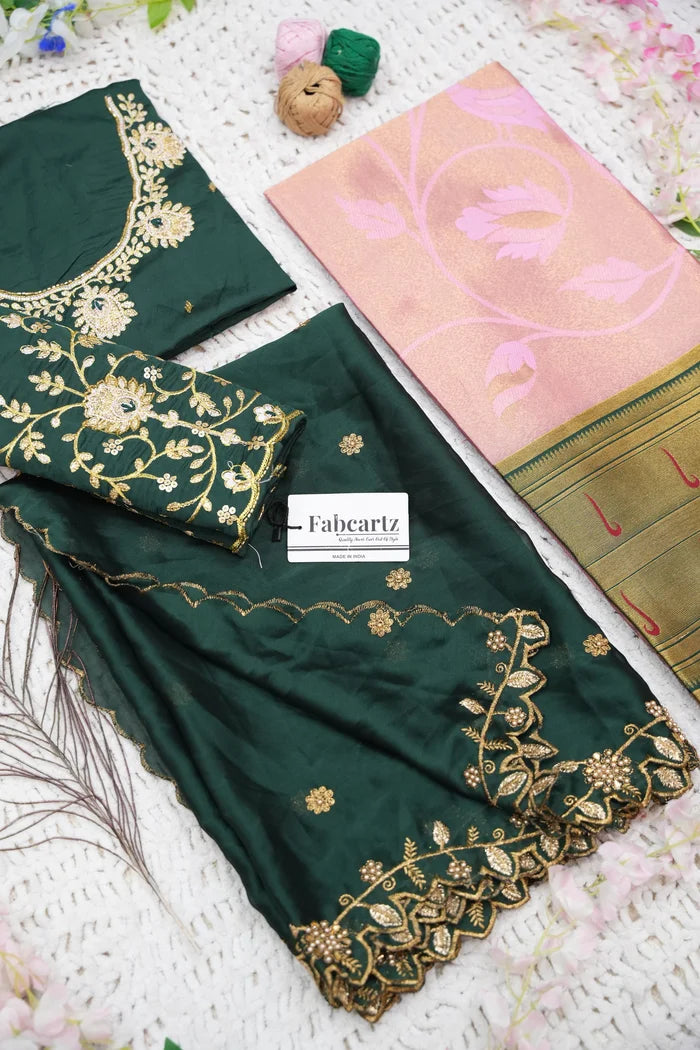 Aparna Women's Woven Design zari work Half Saree with Handwork Blouse and Dupatta
