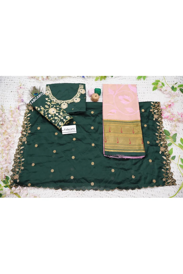Aparna Women's Woven Design zari work Half Saree with Handwork Blouse and Dupatta