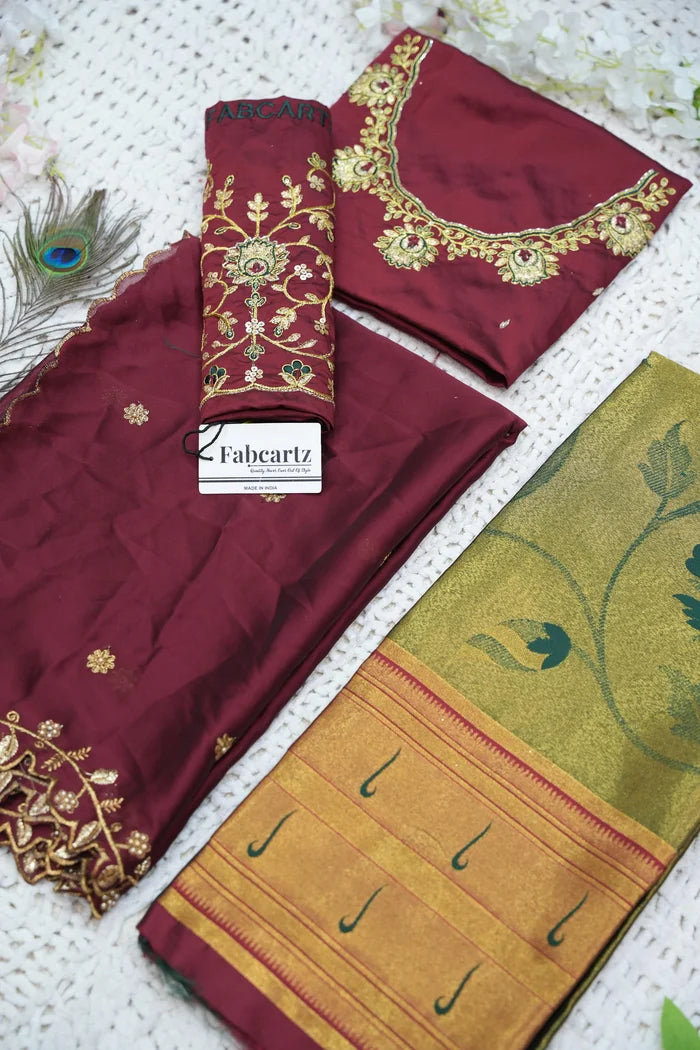 Aparna Women's Woven Design zari work Half Saree with Handwork Blouse and Dupatta