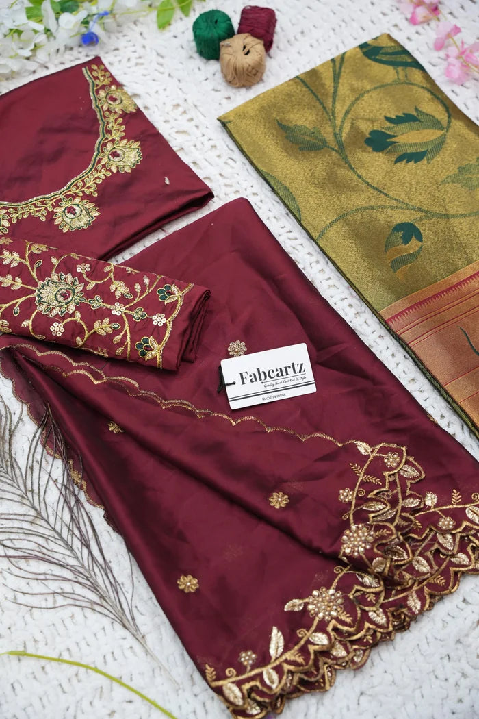 Aparna Women's Woven Design zari work Half Saree with Handwork Blouse and Dupatta