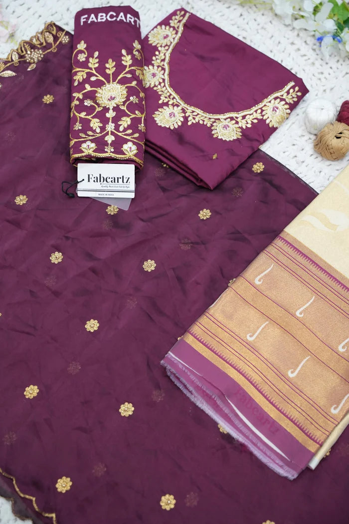 Aparna Women's Woven Design zari work Half Saree with Handwork Blouse and Dupatta