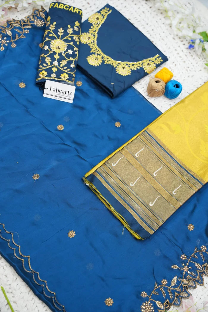 Aparna Women's Woven Design zari work Half Saree with Handwork Blouse and Dupatta