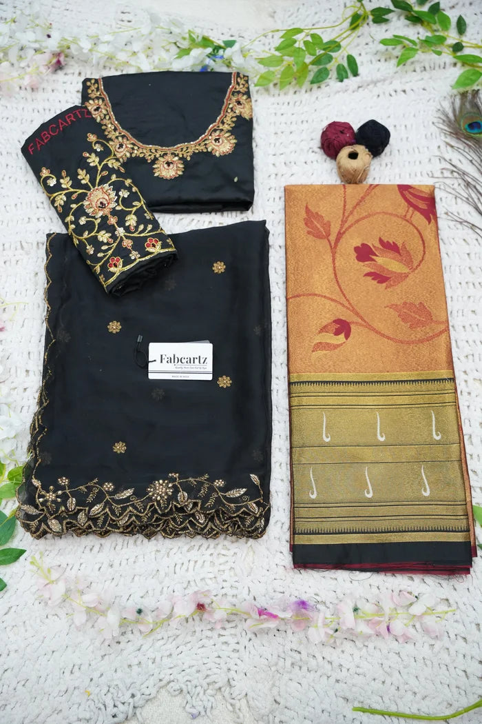 Aparna Women's Woven Design zari work Half Saree with Handwork Blouse and Dupatta