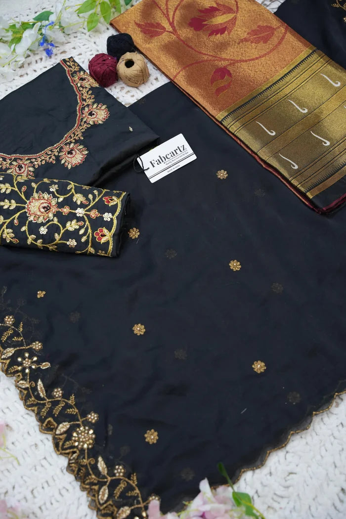 Aparna Women's Woven Design zari work Half Saree with Handwork Blouse and Dupatta