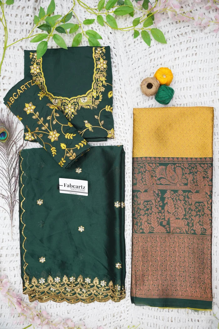 PihuPattu Women's Woven Design zari work Half Saree with Embroidered Blouse and Dupatta