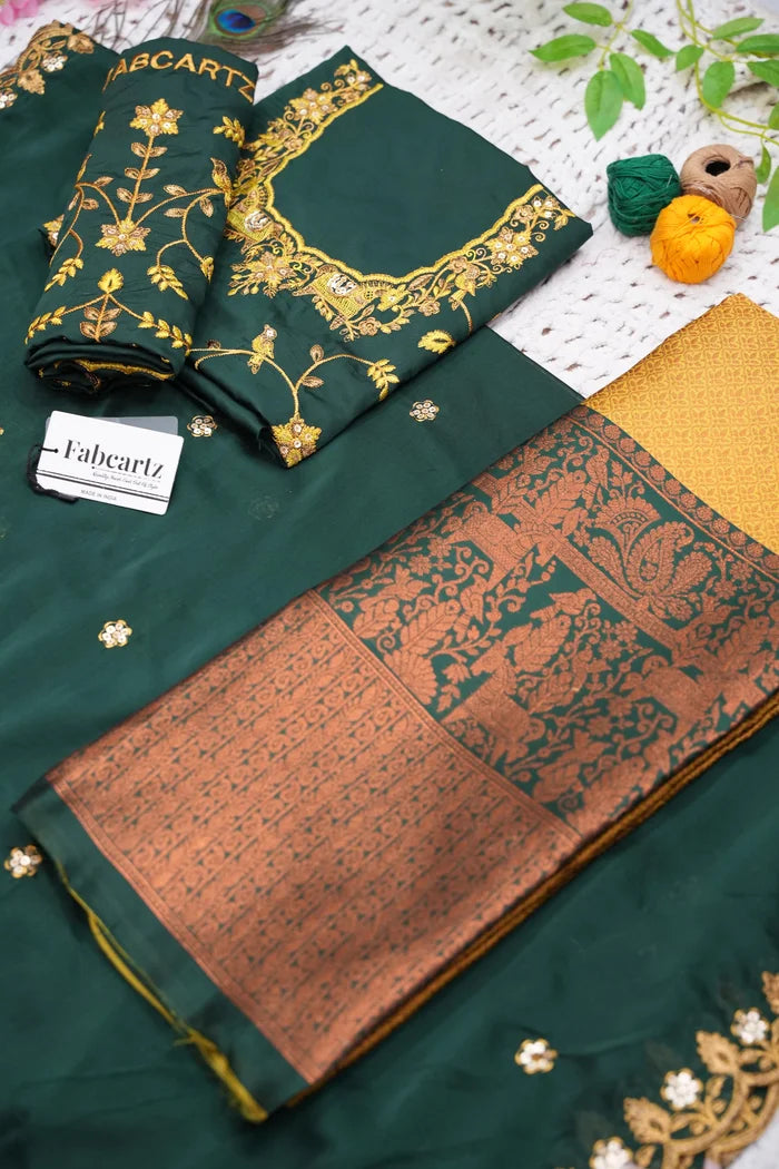 PihuPattu Women's Woven Design zari work Half Saree with Embroidered Blouse and Dupatta