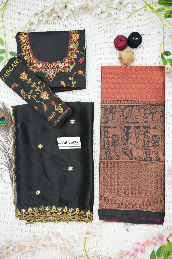 PihuPattu Women's Woven Design zari work Half Saree with Embroidered Blouse and Dupatta