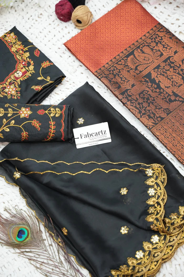 PihuPattu Women's Woven Design zari work Half Saree with Embroidered Blouse and Dupatta