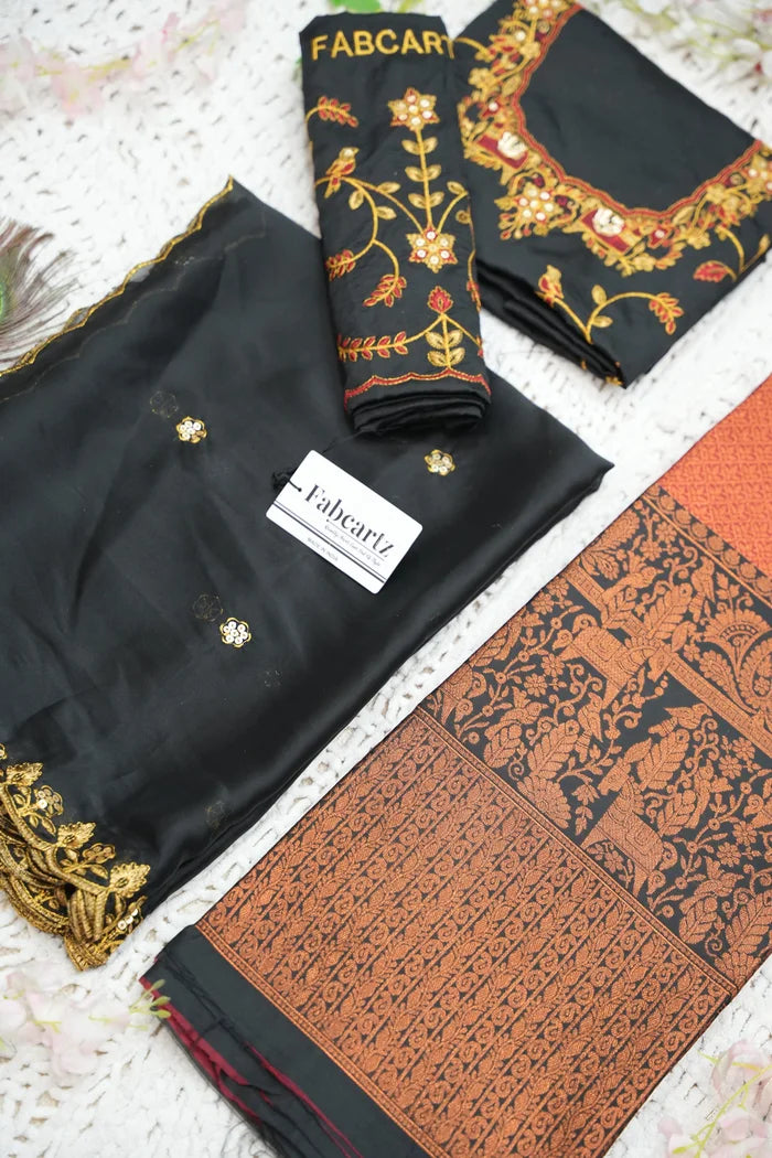 PihuPattu Women's Woven Design zari work Half Saree with Embroidered Blouse and Dupatta