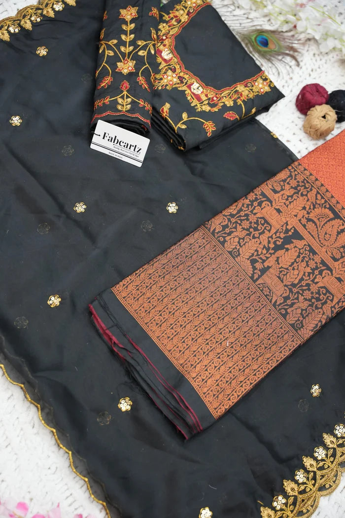 PihuPattu Women's Woven Design zari work Half Saree with Embroidered Blouse and Dupatta