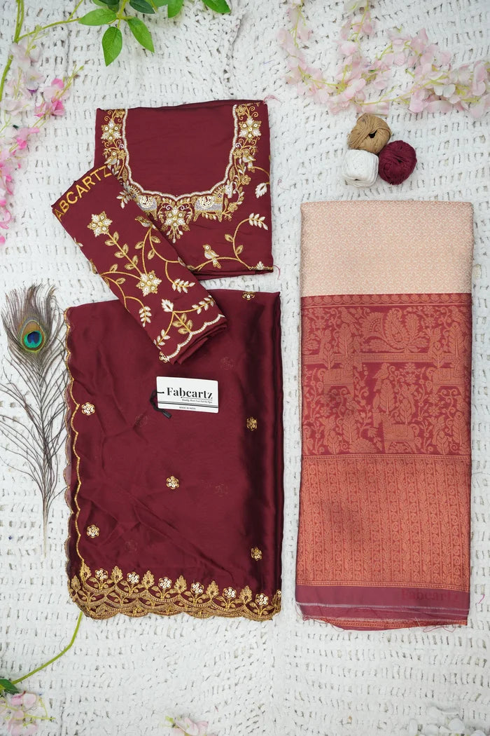 PihuPattu Women's Woven Design zari work Half Saree with Embroidered Blouse and Dupatta