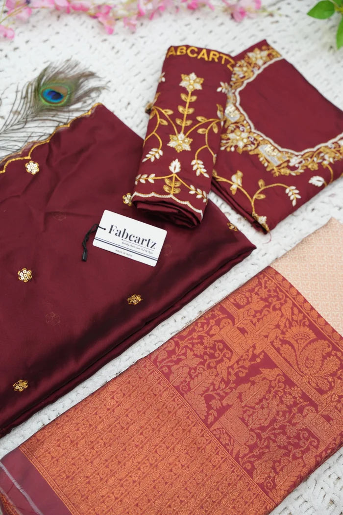 PihuPattu Women's Woven Design zari work Half Saree with Embroidered Blouse and Dupatta