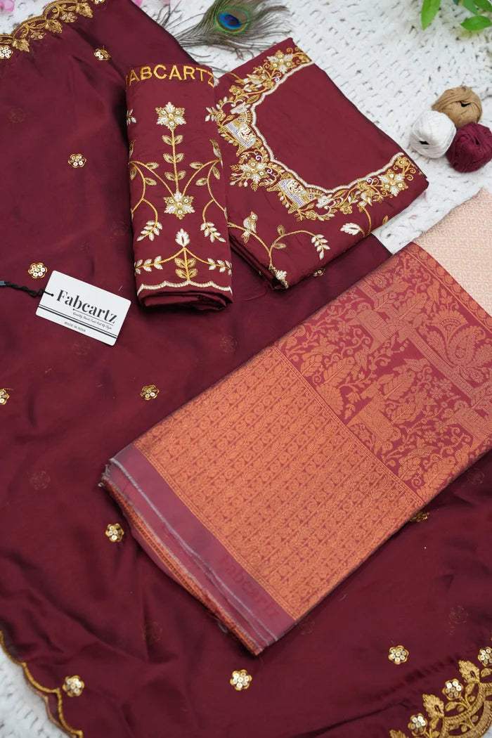 PihuPattu Women's Woven Design zari work Half Saree with Embroidered Blouse and Dupatta