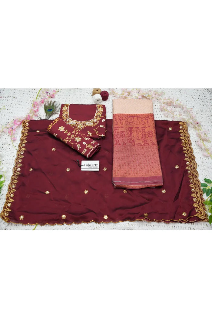 PihuPattu Women's Woven Design zari work Half Saree with Embroidered Blouse and Dupatta