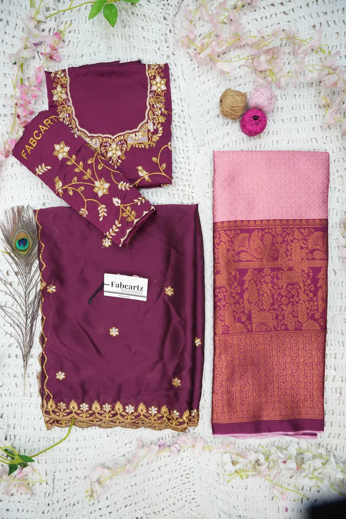 PihuPattu Women's Woven Design zari work Half Saree with Embroidered Blouse and Dupatta
