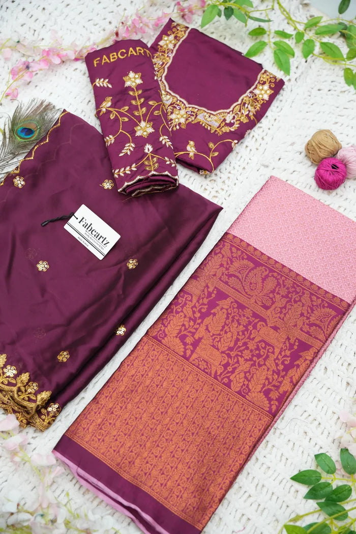 PihuPattu Women's Woven Design zari work Half Saree with Embroidered Blouse and Dupatta
