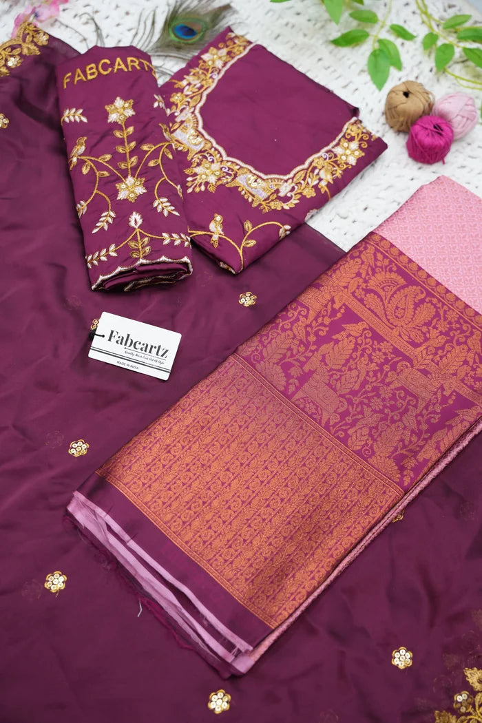 PihuPattu Women's Woven Design zari work Half Saree with Embroidered Blouse and Dupatta