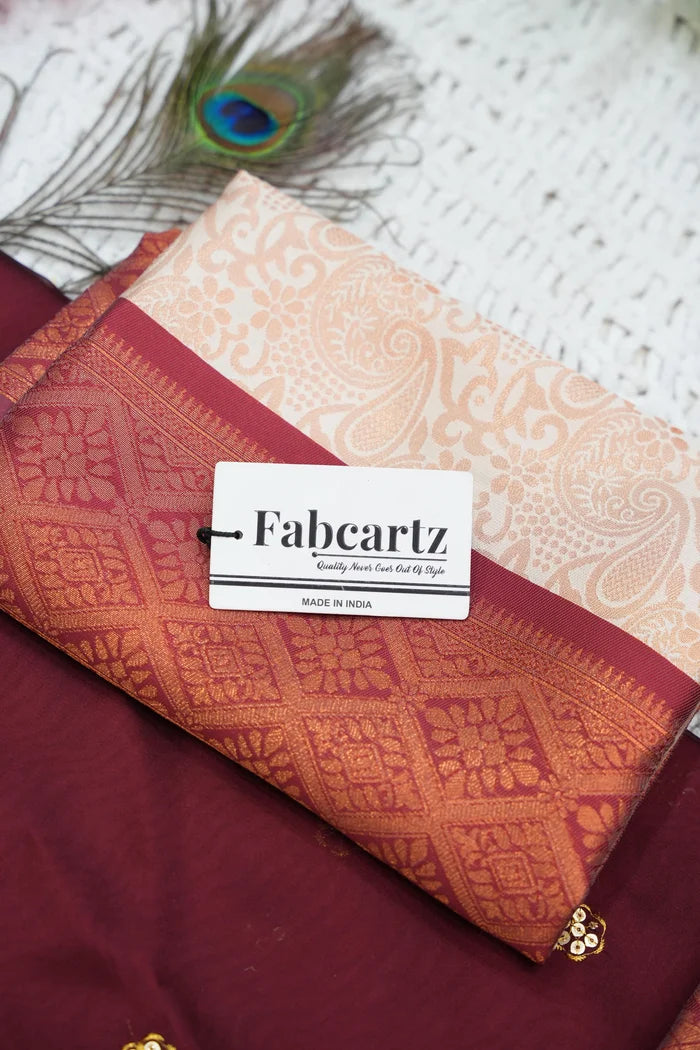 SudhaPattu Women's Woven Design zari work Half Saree with Embroidered Blouse and Dupatta