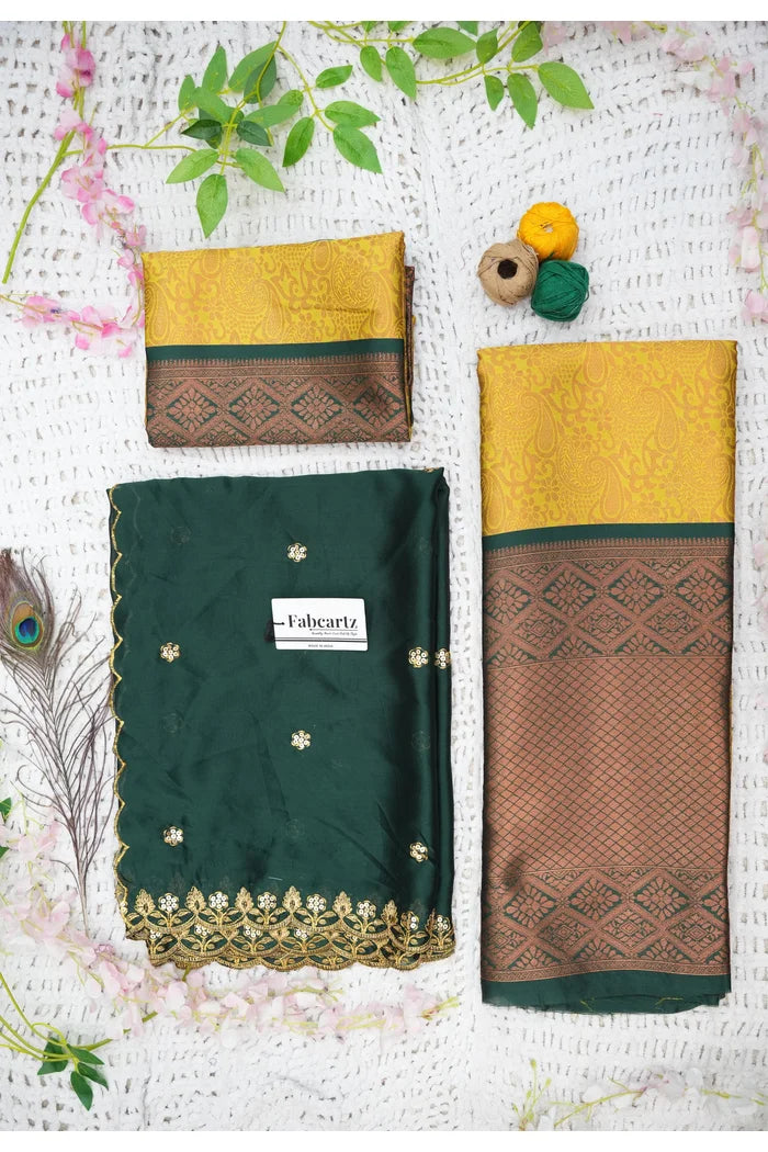 SudhaPattu Women's Woven Design zari work Half Saree with Embroidered Blouse and Dupatta