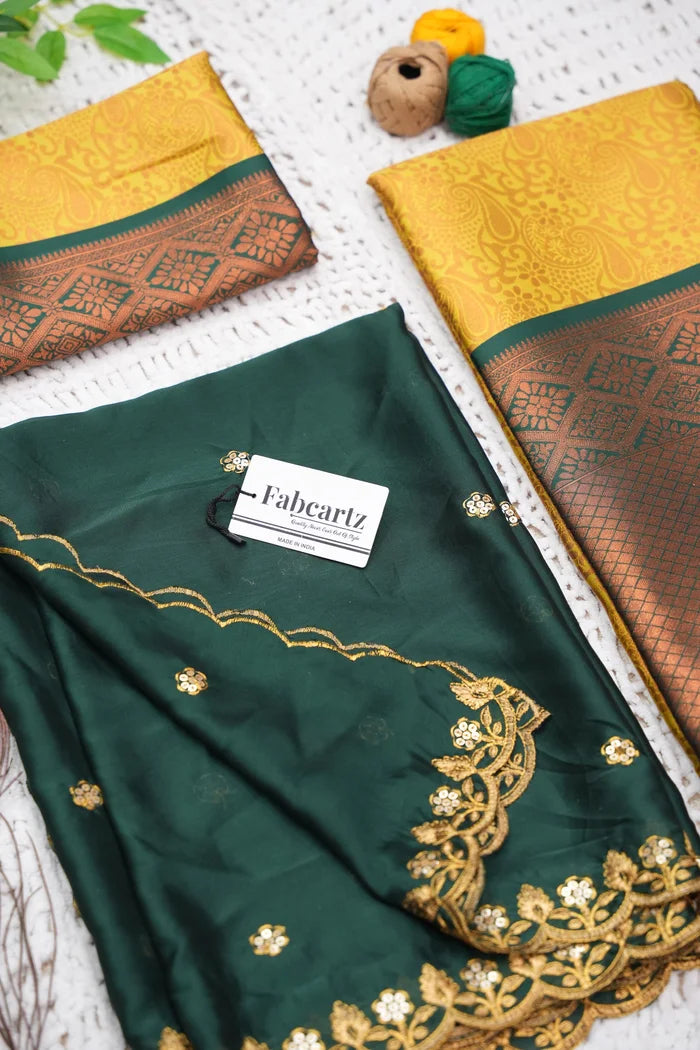 SudhaPattu Women's Woven Design zari work Half Saree with Embroidered Blouse and Dupatta