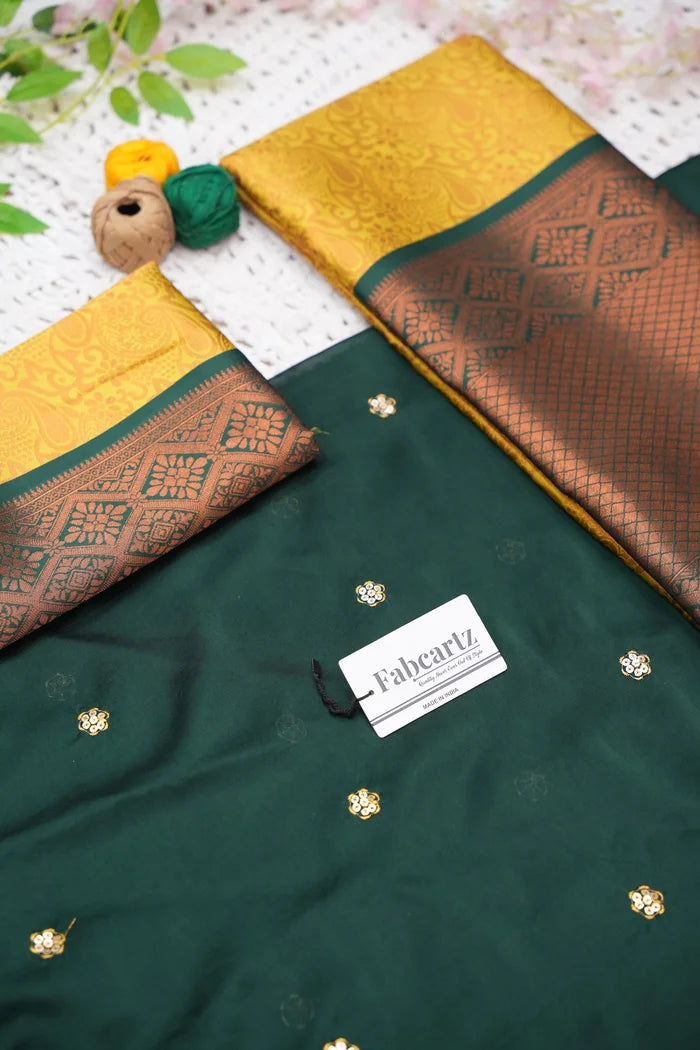 SudhaPattu Women's Woven Design zari work Half Saree with Embroidered Blouse and Dupatta