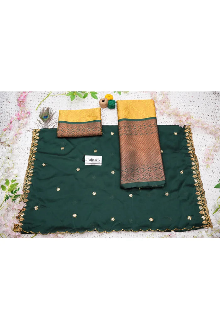 SudhaPattu Women's Woven Design zari work Half Saree with Embroidered Blouse and Dupatta