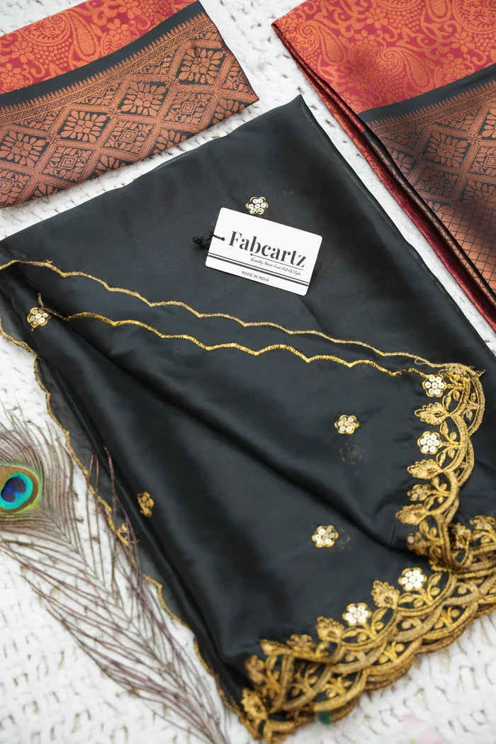 SudhaPattu Women's Woven Design zari work Half Saree with Embroidered Blouse and Dupatta