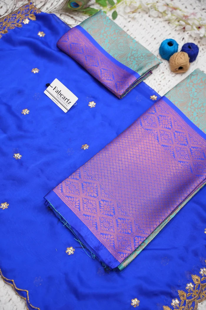 SudhaPattu Women's Woven Design zari work Half Saree with Embroidered Blouse and Dupatta