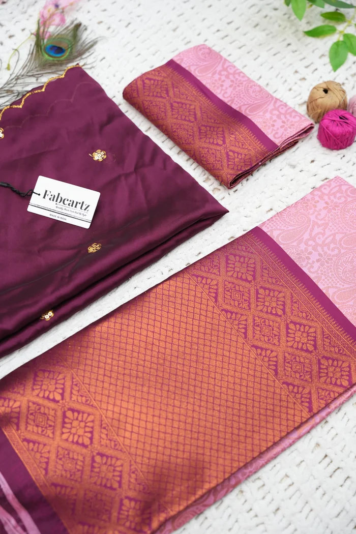 SudhaPattu Women's Woven Design zari work Half Saree with Embroidered Blouse and Dupatta