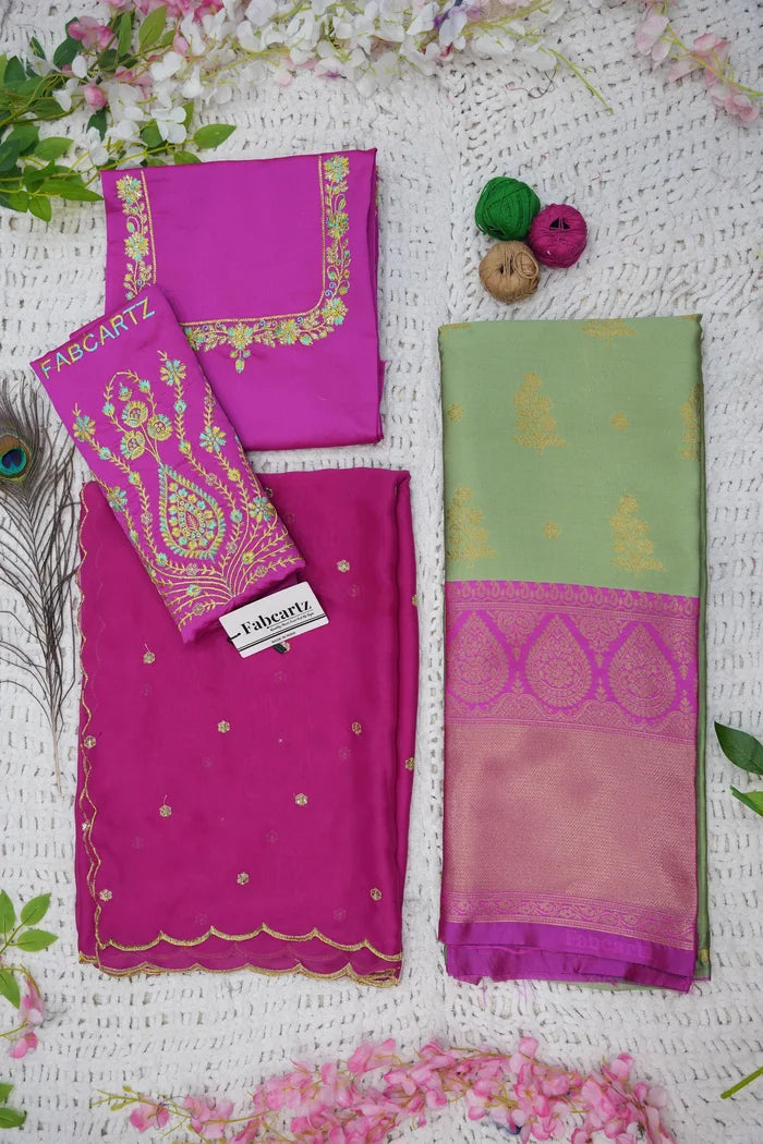 BittuPattu Women's Woven Design zari work Half Saree with Embroidered Blouse and Dupatta