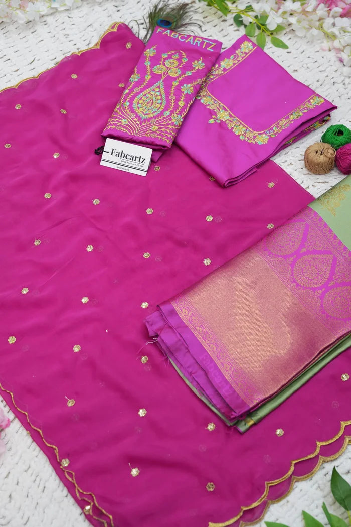BittuPattu Women's Woven Design zari work Half Saree with Embroidered Blouse and Dupatta