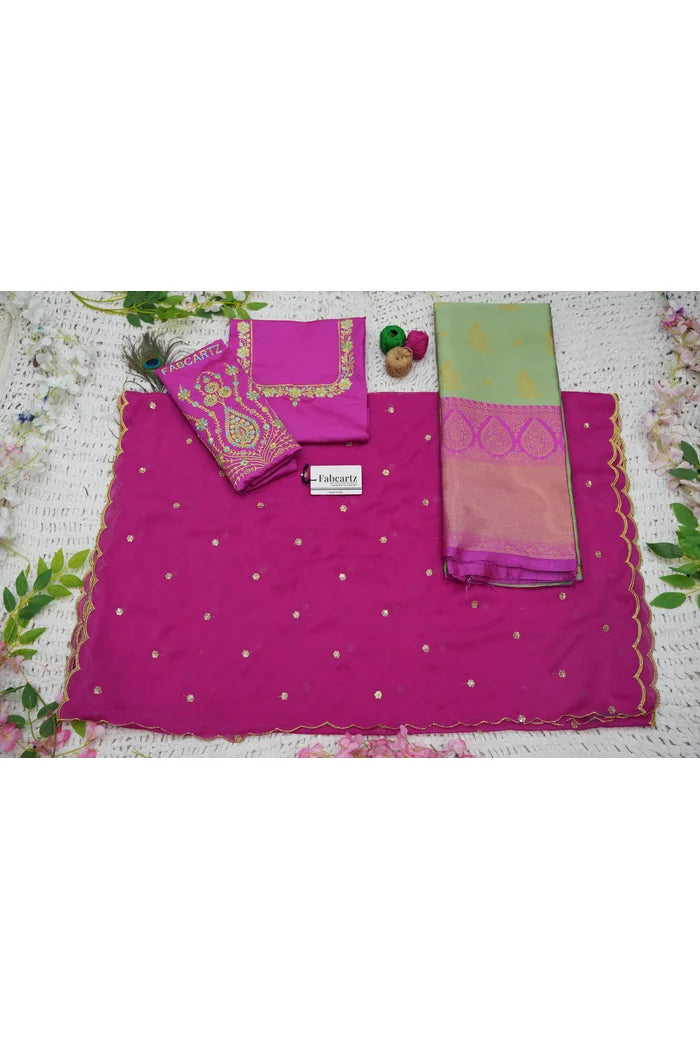 BittuPattu Women's Woven Design zari work Half Saree with Embroidered Blouse and Dupatta