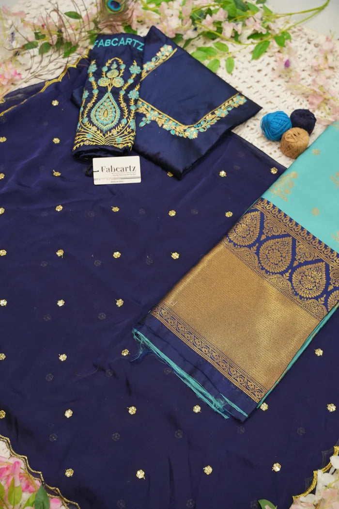BittuPattu Women's Woven Design zari work Half Saree with Embroidered Blouse and Dupatta