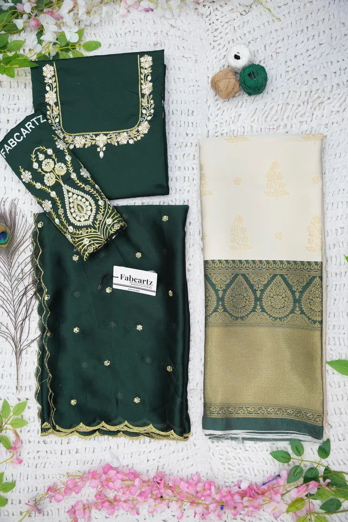 BittuPattu Women's Woven Design zari work Half Saree with Embroidered Blouse and Dupatta