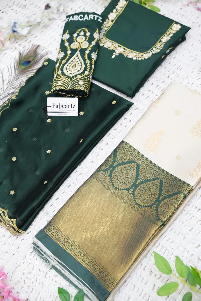 BittuPattu Women's Woven Design zari work Half Saree with Embroidered Blouse and Dupatta