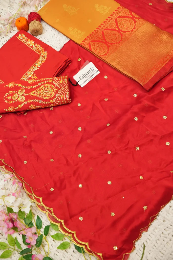 BittuPattu Women's Woven Design zari work Half Saree with Embroidered Blouse and Dupatta