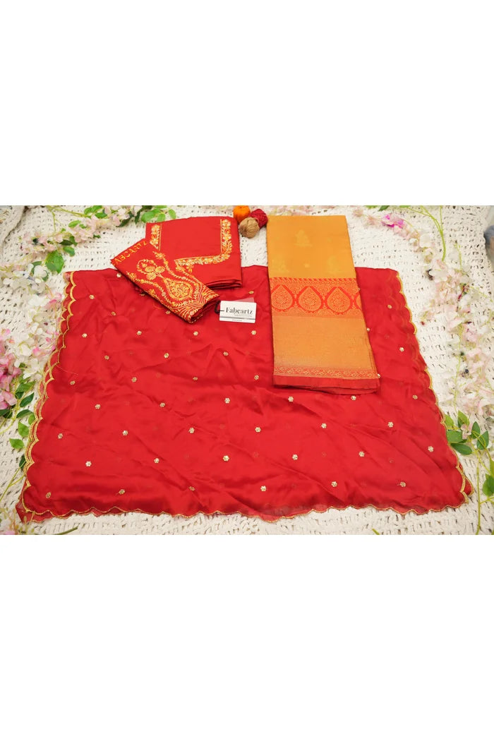 BittuPattu Women's Woven Design zari work Half Saree with Embroidered Blouse and Dupatta