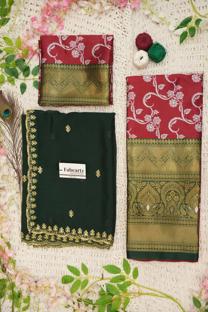 HemaValli Women's Woven Design zari work Half Saree with Embroidered Blouse and Dupatta