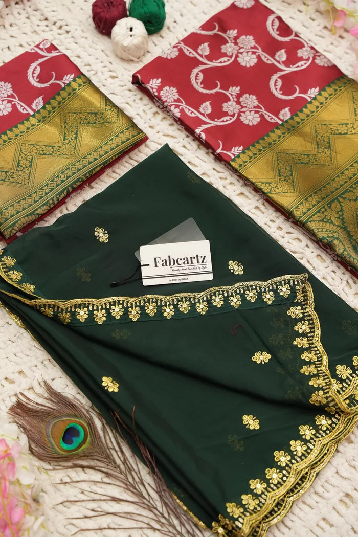 HemaValli Women's Woven Design zari work Half Saree with Embroidered Blouse and Dupatta