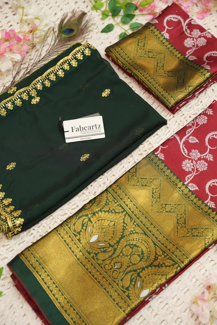 HemaValli Women's Woven Design zari work Half Saree with Embroidered Blouse and Dupatta