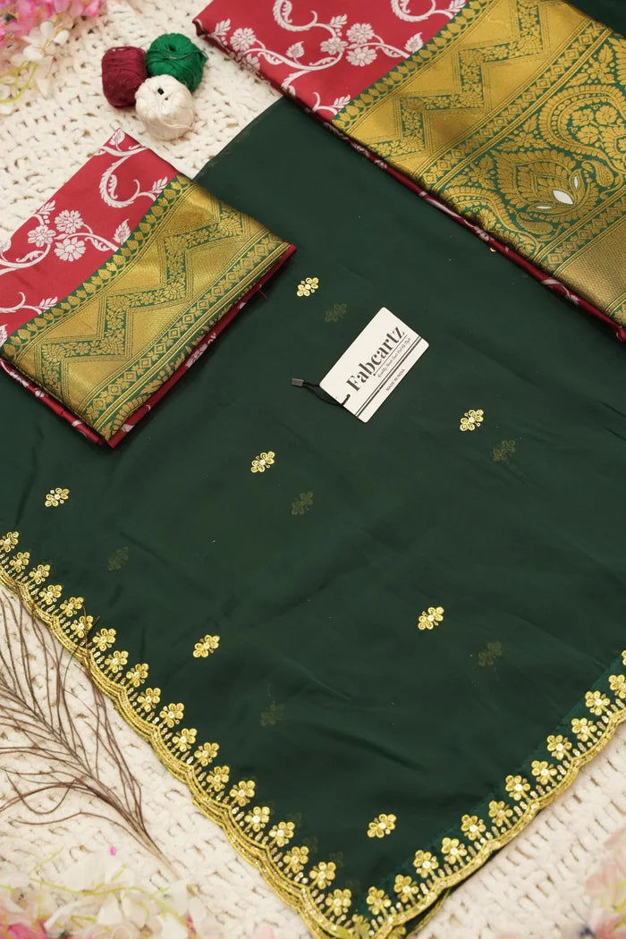 HemaValli Women's Woven Design zari work Half Saree with Embroidered Blouse and Dupatta