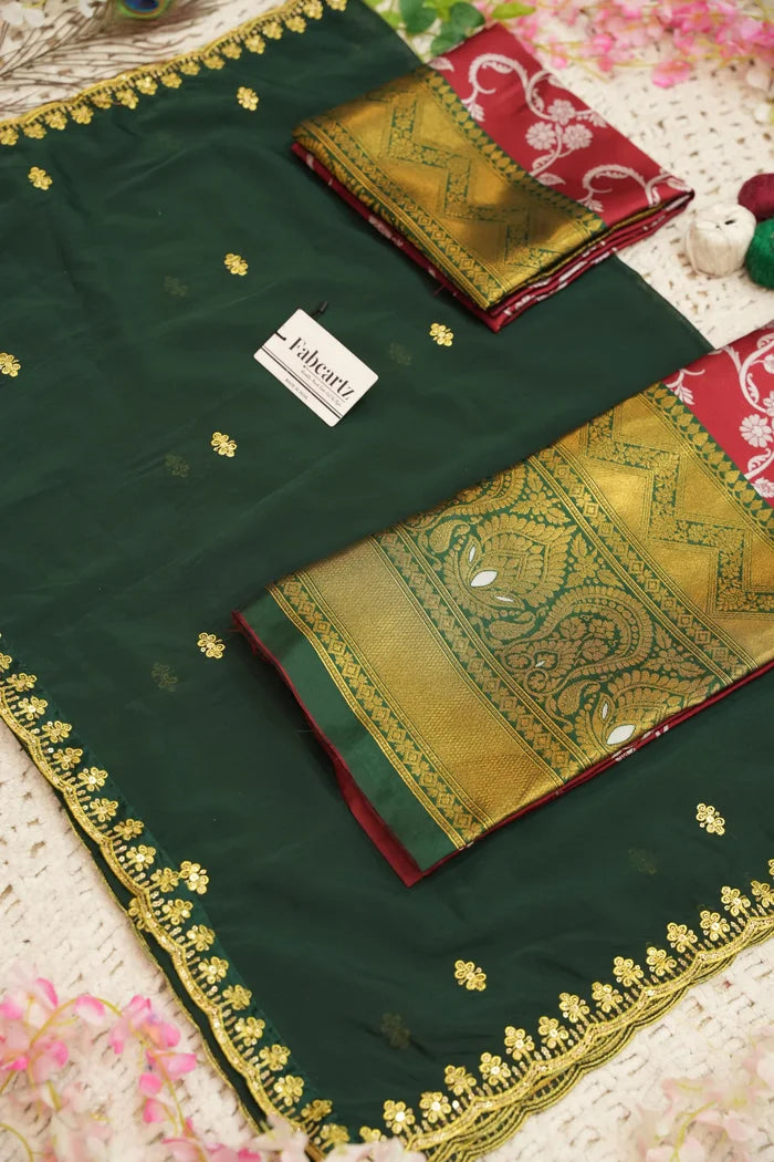 HemaValli Women's Woven Design zari work Half Saree with Embroidered Blouse and Dupatta