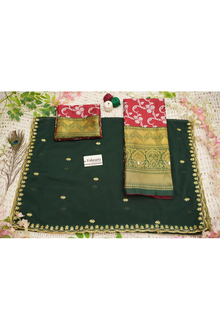 HemaValli Women's Woven Design zari work Half Saree with Embroidered Blouse and Dupatta