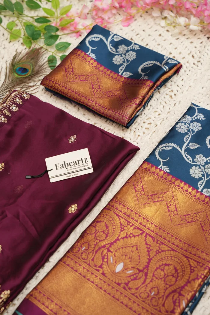 HemaValli Women's Woven Design zari work Half Saree with Embroidered Blouse and Dupatta