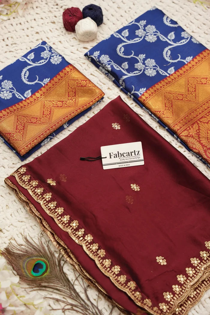 HemaValli Women's Woven Design zari work Half Saree with Embroidered Blouse and Dupatta