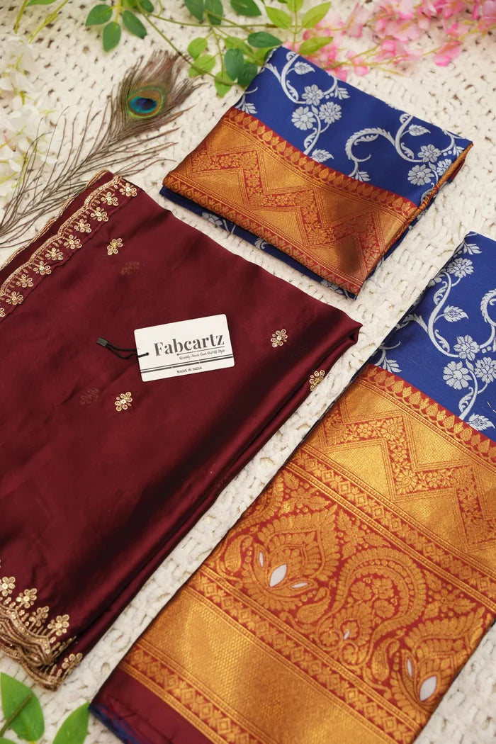 HemaValli Women's Woven Design zari work Half Saree with Embroidered Blouse and Dupatta