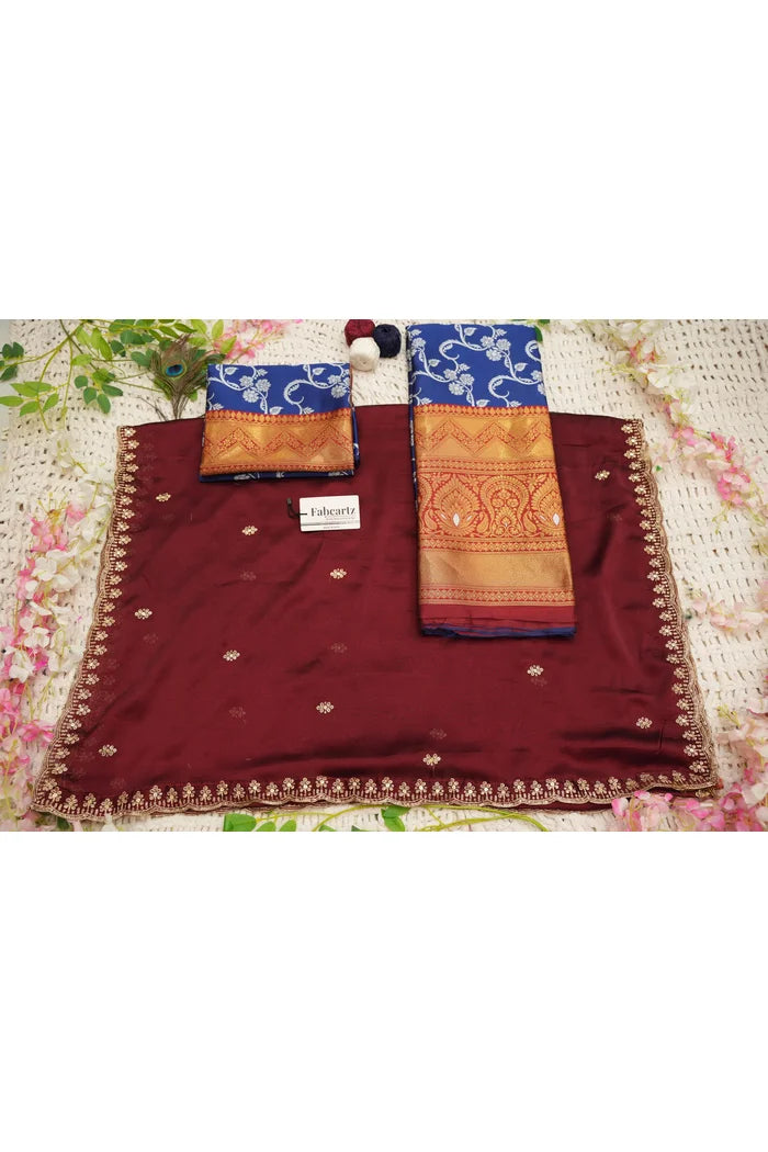HemaValli Women's Woven Design zari work Half Saree with Embroidered Blouse and Dupatta