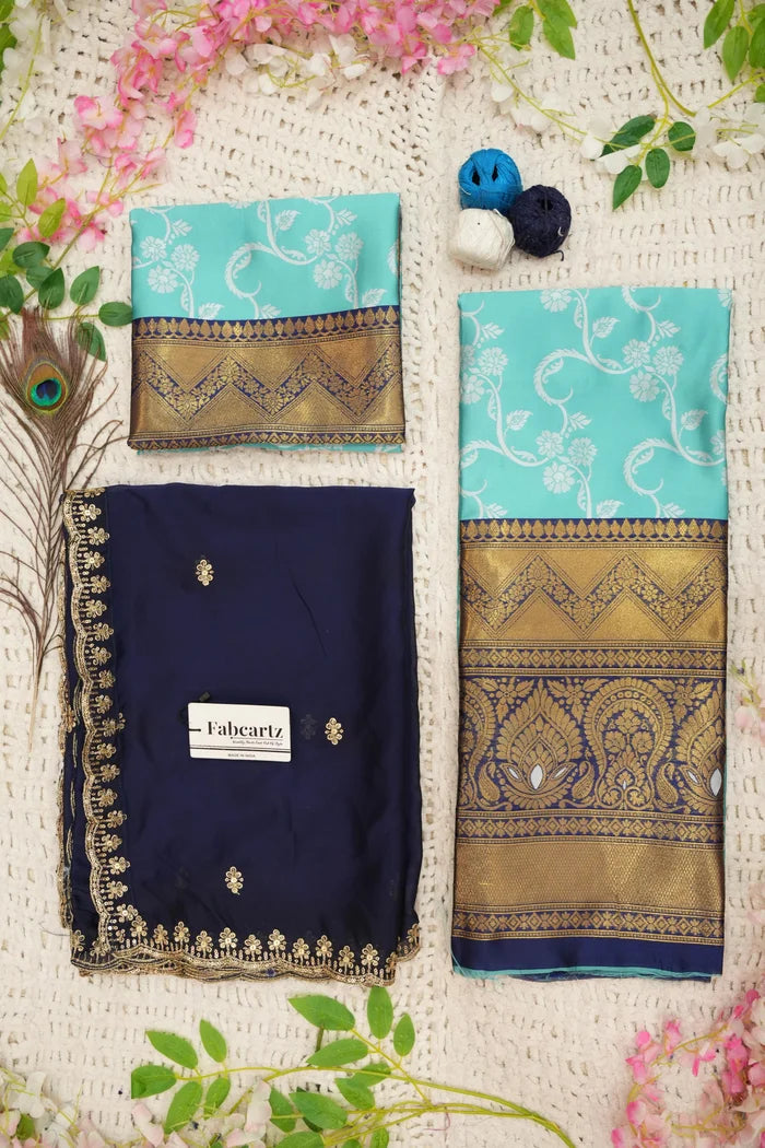 HemaValli Women's Woven Design zari work Half Saree with Embroidered Blouse and Dupatta